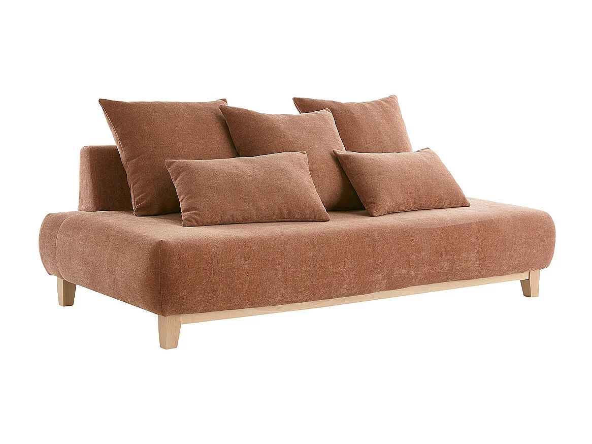 Canapé 3 places en tissu effet velours texturé terre brûlée et bois clair L200 cm ODEON