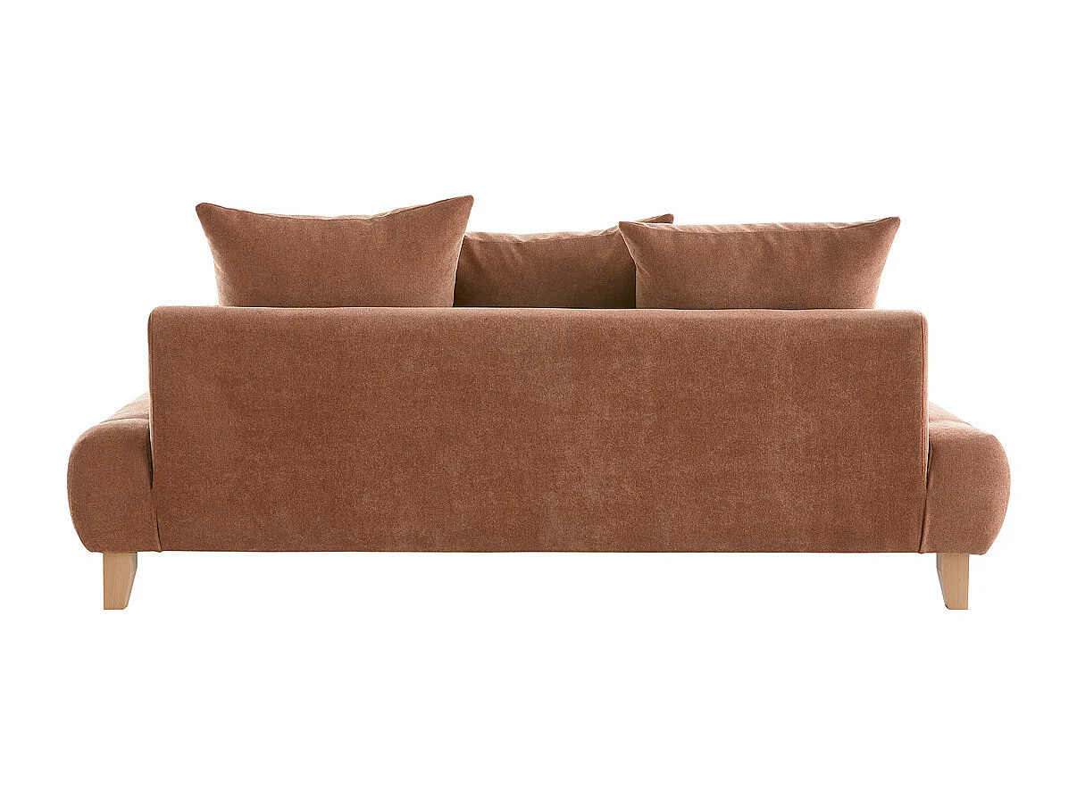 Canapé 3 places en tissu effet velours texturé terre brûlée et bois clair L200 cm ODEON