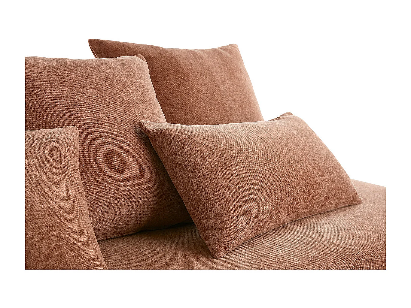 Canapé 3 places en tissu effet velours texturé terre brûlée et bois clair L200 cm ODEON