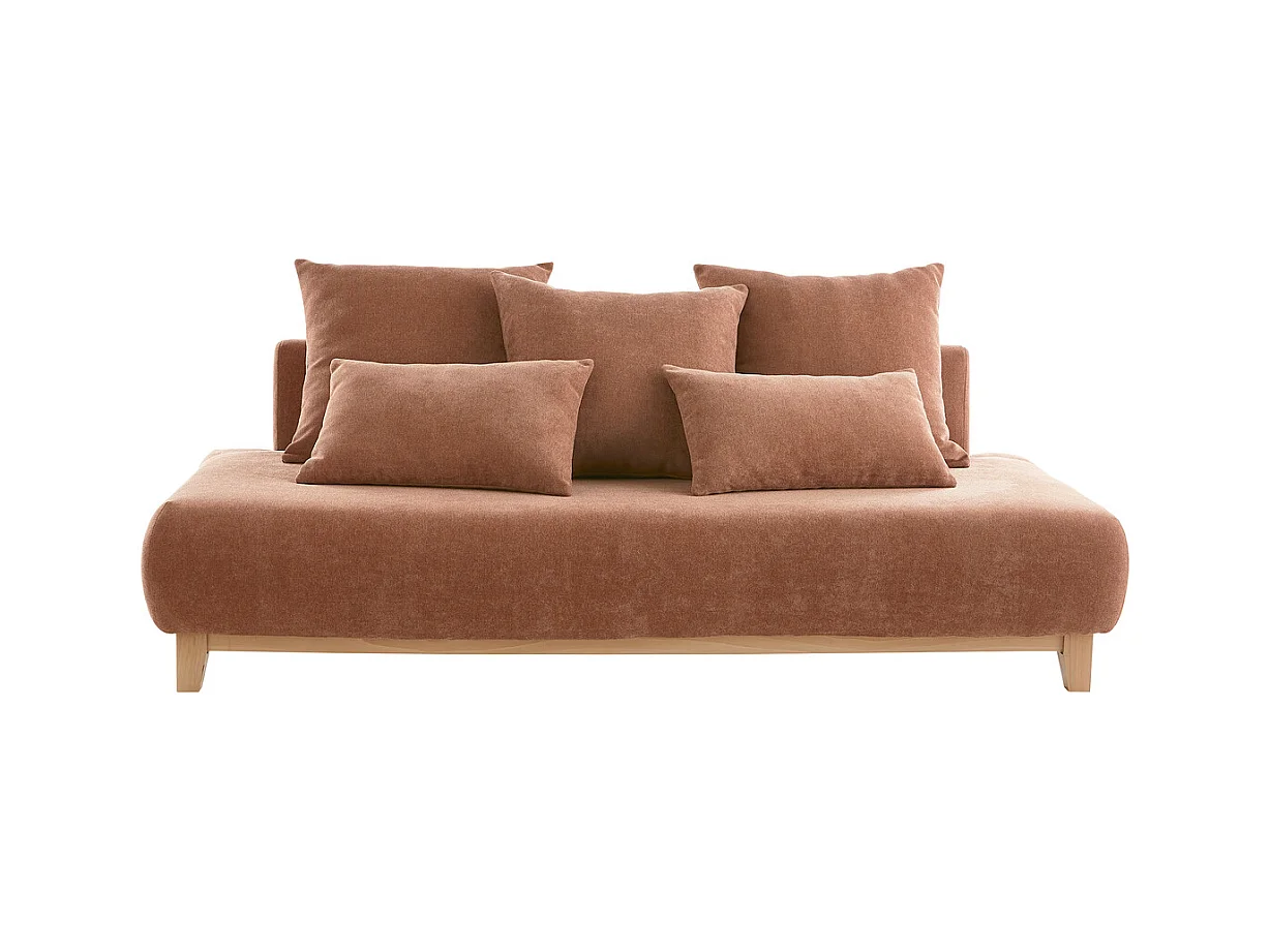 Canapé 3 places en tissu effet velours texturé terre brûlée et bois clair L200 cm ODEON
