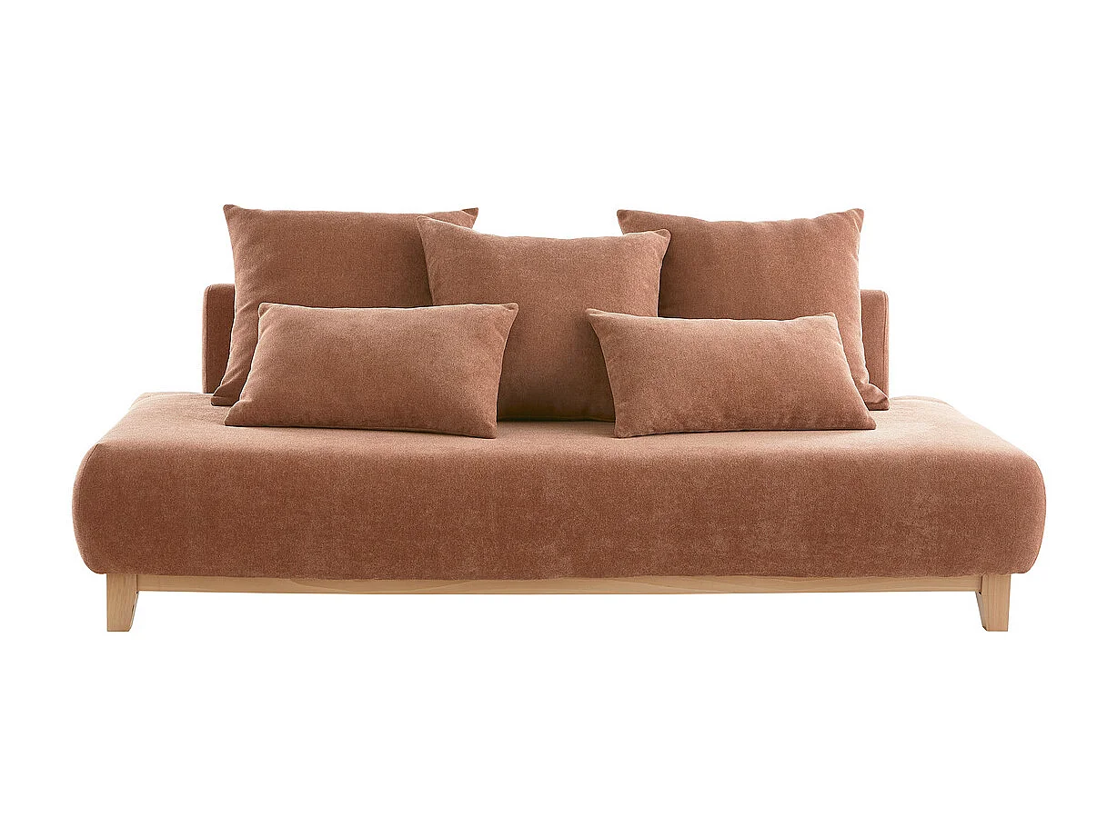 Canapé 3 places en tissu effet velours texturé terre brûlée et bois clair L200 cm ODEON