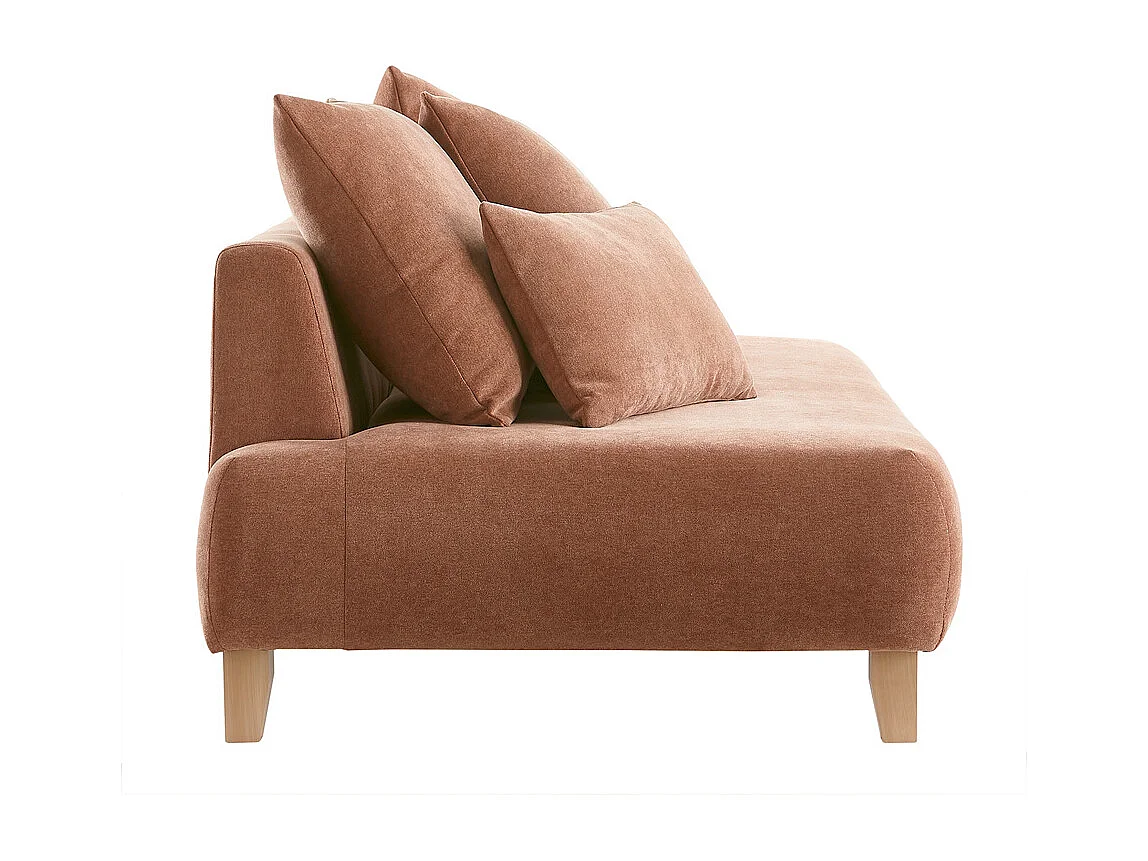 Canapé 3 places en tissu effet velours texturé terre brûlée et bois clair L200 cm ODEON