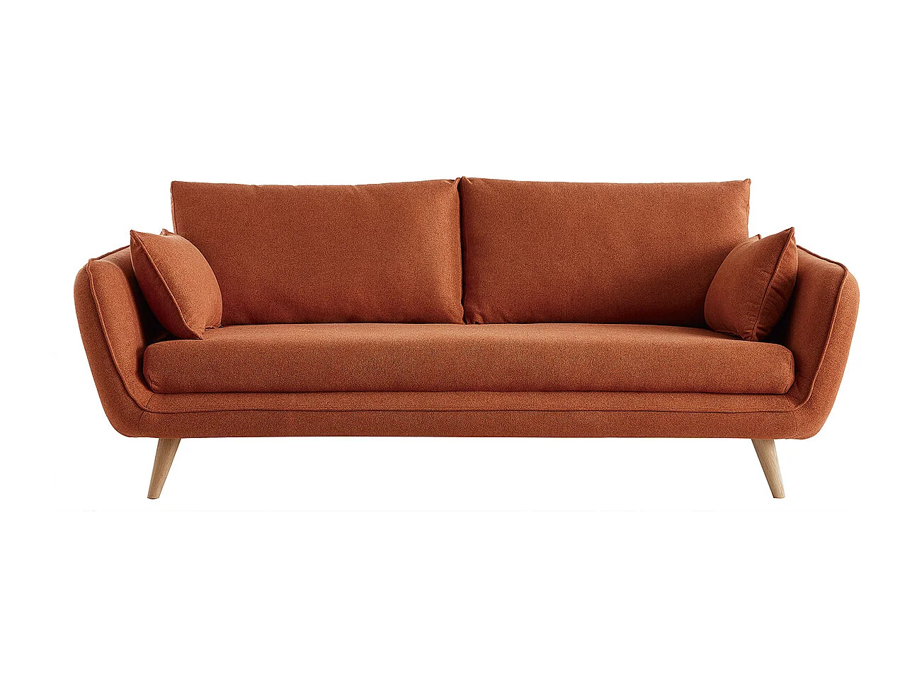 Canapé scandinave 3 places en tissu brique et bois clair CREEP