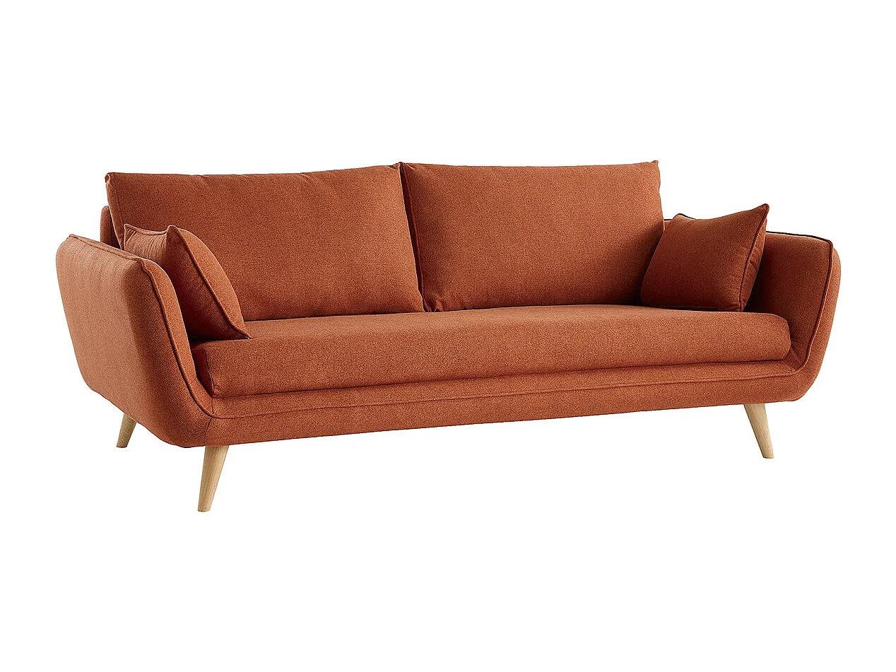 Canapé scandinave 3 places en tissu brique et bois clair CREEP