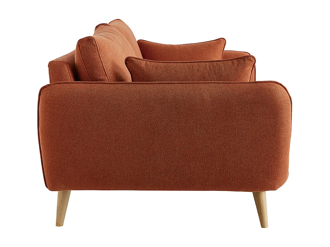 Canapé scandinave 3 places en tissu brique et bois clair CREEP