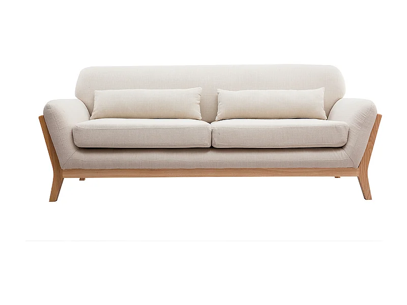 Divano in stile scandinavo 3 posti beige con piedini in legno YOKO