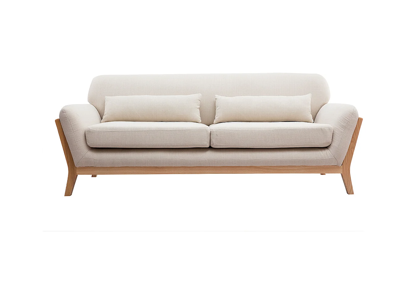 Canapé scandinave 3 places en tissu beige et bois clair YOKO