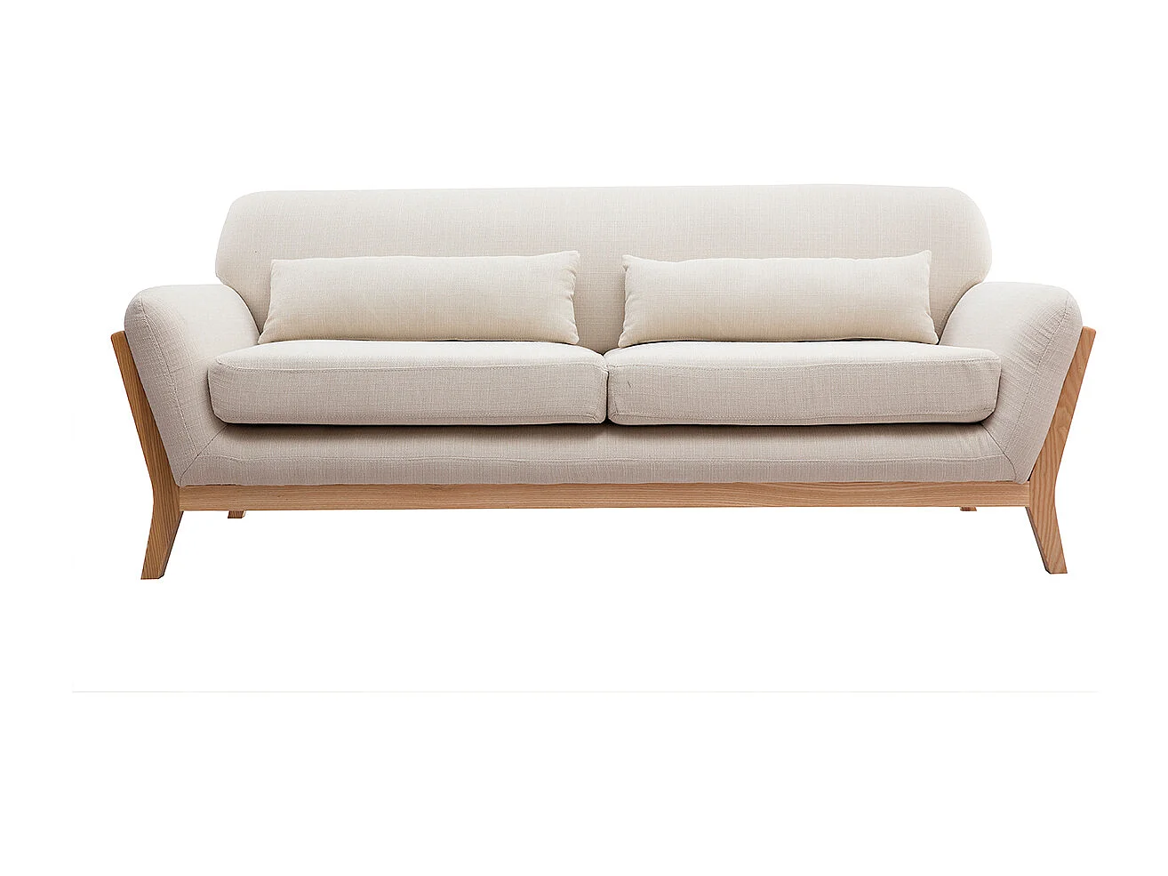 Beigefarbenes skandinavisches 3-Sitzer-Sofa mit Holzbeinen YOKO