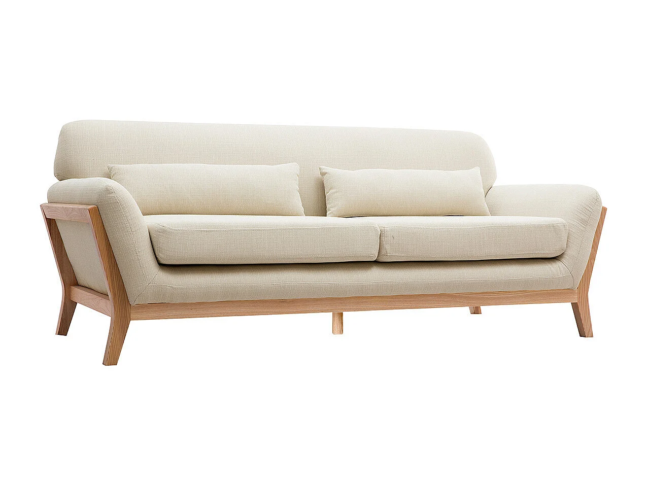 Beigefarbenes skandinavisches 3-Sitzer-Sofa mit Holzbeinen YOKO