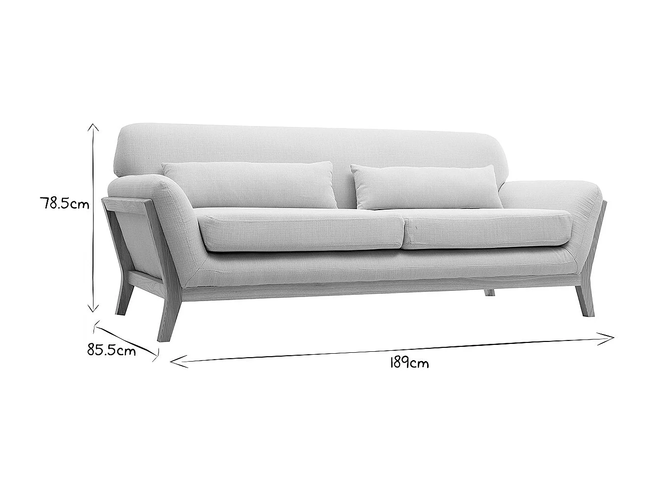 Beigefarbenes skandinavisches 3-Sitzer-Sofa mit Holzbeinen YOKO