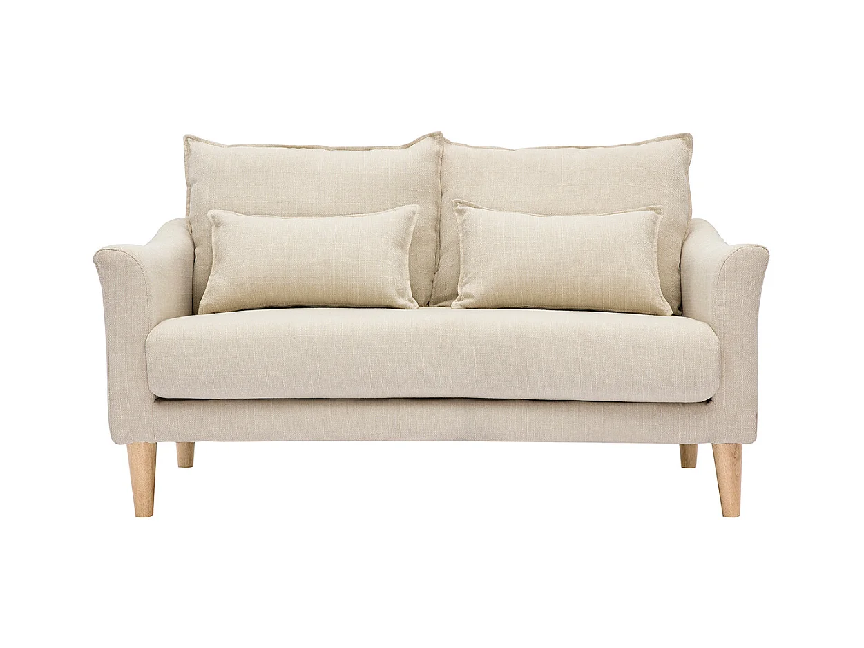 Canapé scandinave 2 places en tissu beige et bois clair KATE