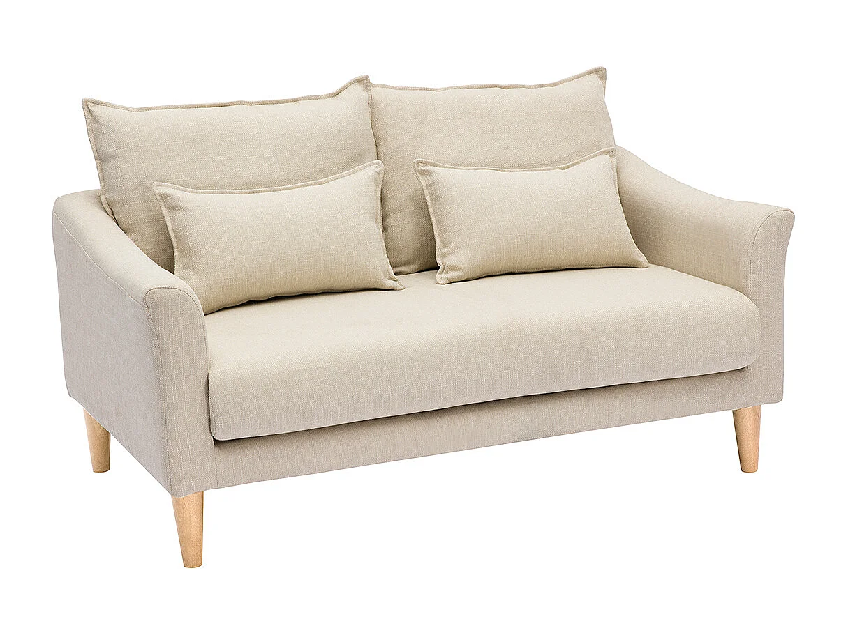 Canapé scandinave 2 places en tissu beige et bois clair KATE