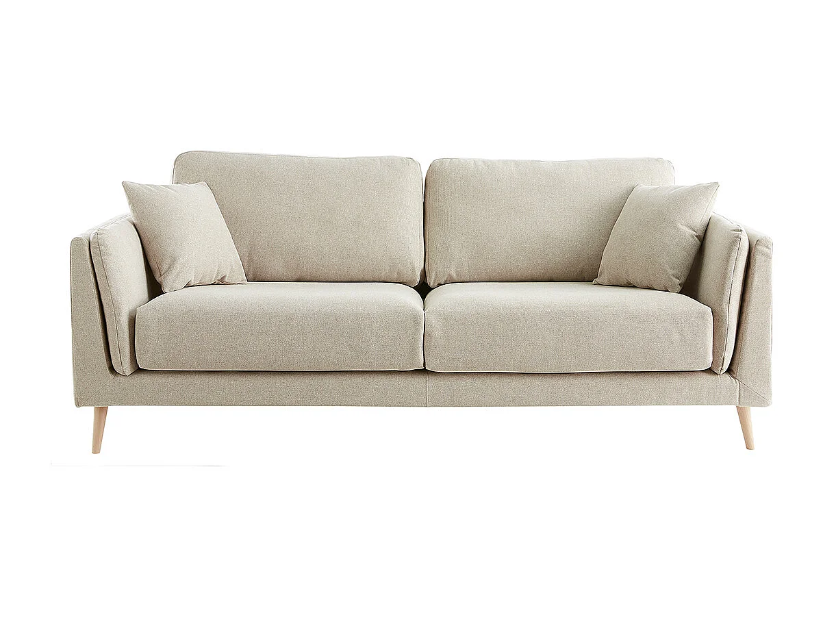 Canapé scandinave 3 places en tissu beige naturel et bois clair VOGUE