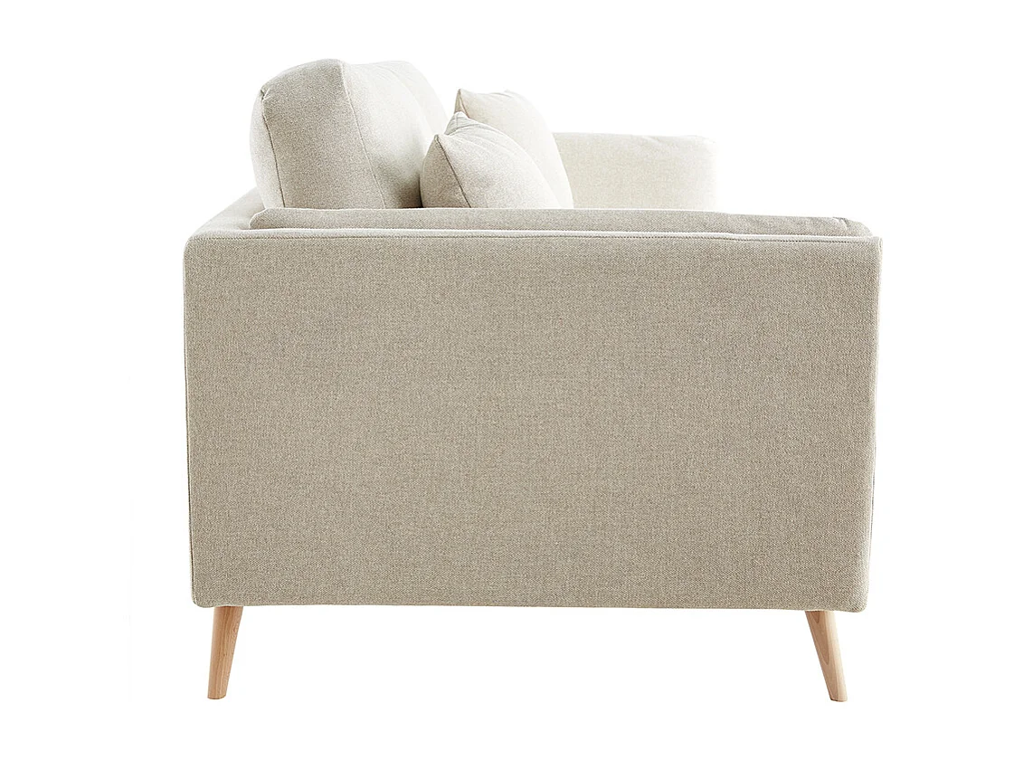 Canapé scandinave 3 places en tissu beige naturel et bois clair VOGUE