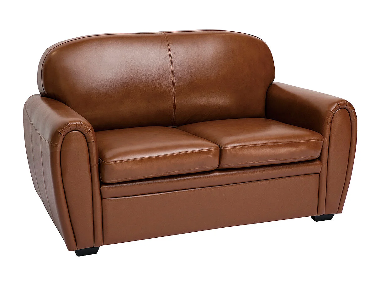 Canapé cuir vintage 2 places marron et bois noir CLUB