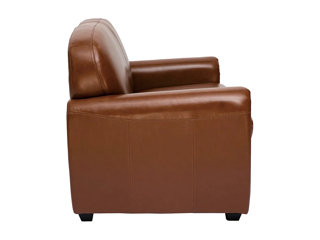 Canapé cuir vintage 2 places marron et bois noir CLUB