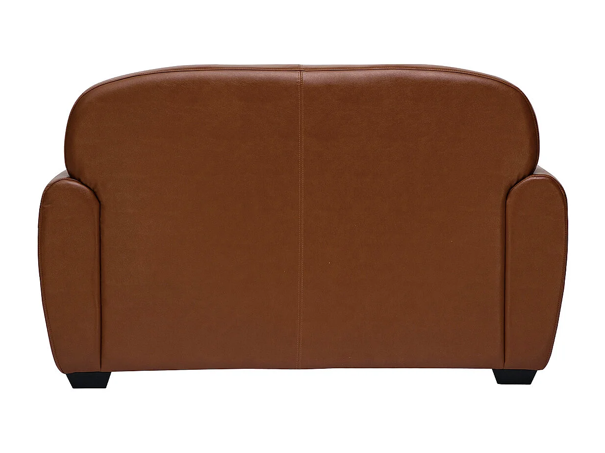 Canapé cuir vintage 2 places marron et bois noir CLUB