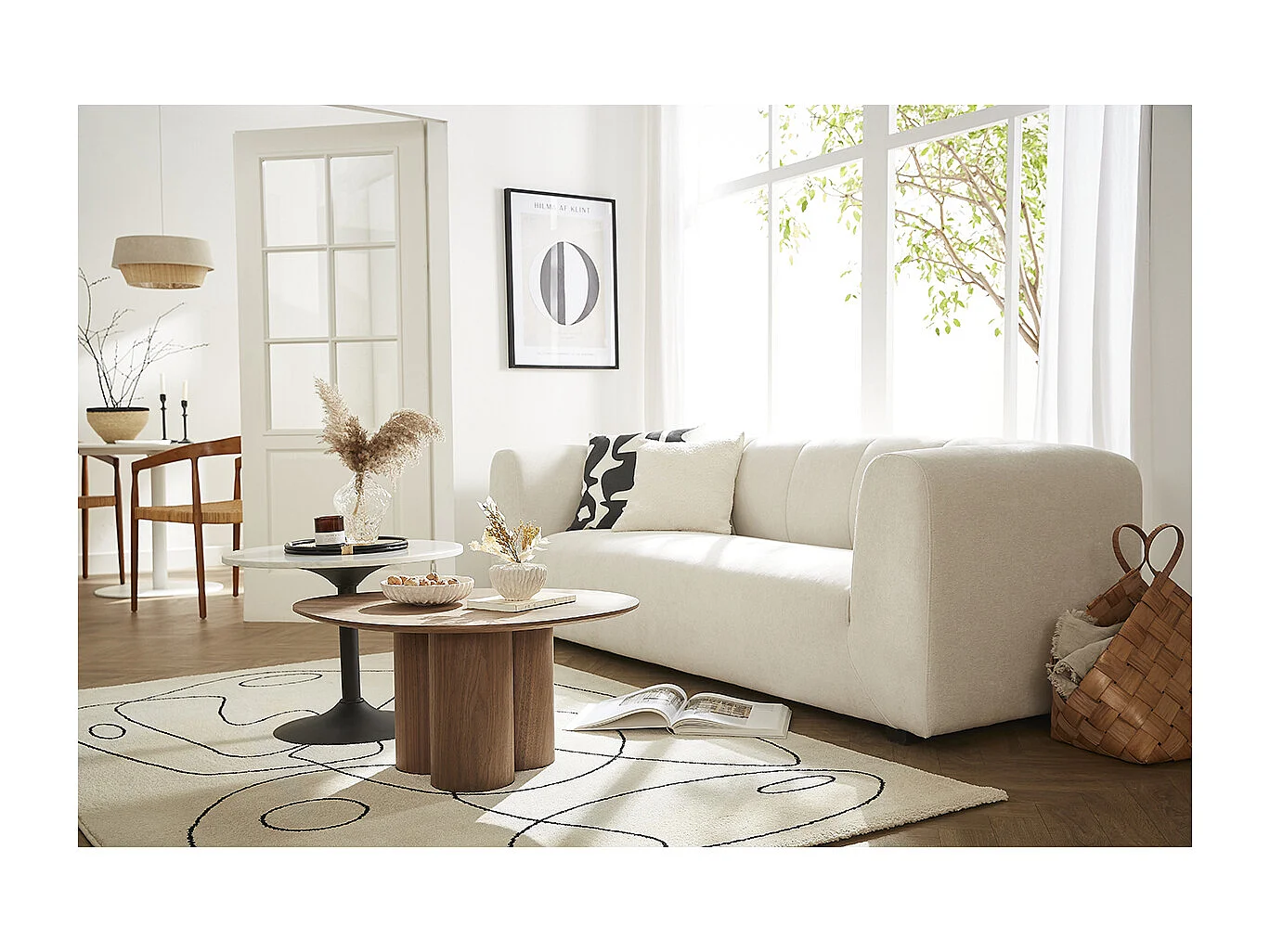 Design-Sofa aus hellbeigem Stoff 4-Sitzer OLIVEIRO