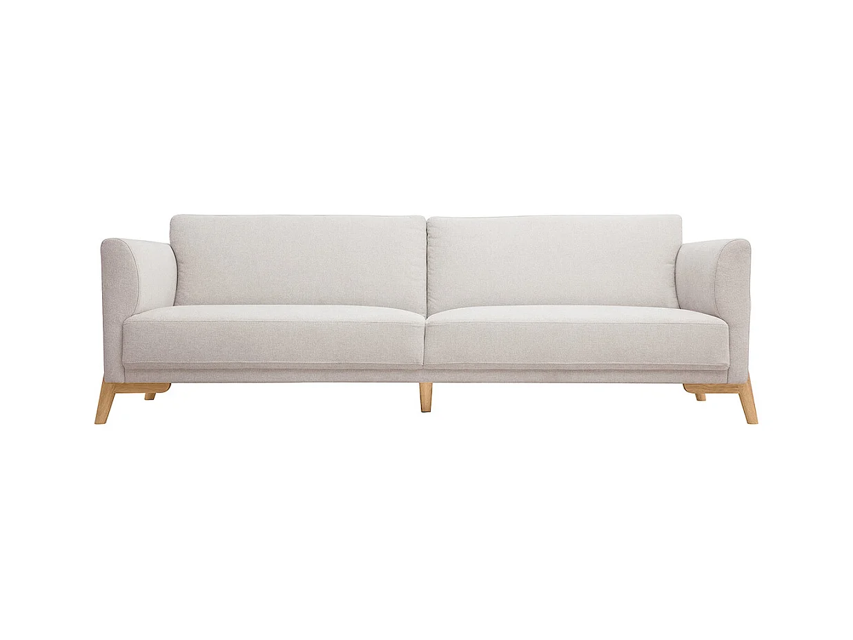 Skandinavisches Sofa aus beigem Stoff mit Samteffekt und hellem Holz 4-Sitzer SINDRO