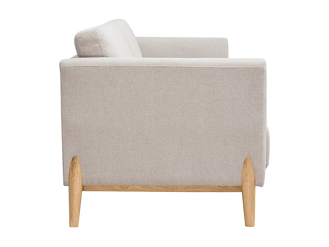 Divano scandinavo 4 posti in tessuto effetto velluto testurizzato beige e legno chiaro SINDRO