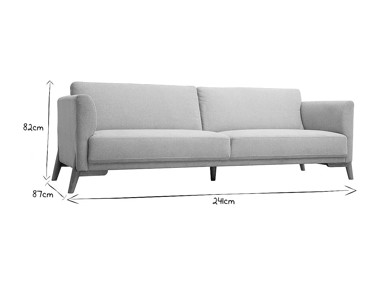 Divano scandinavo 4 posti in tessuto effetto velluto testurizzato beige e legno chiaro SINDRO