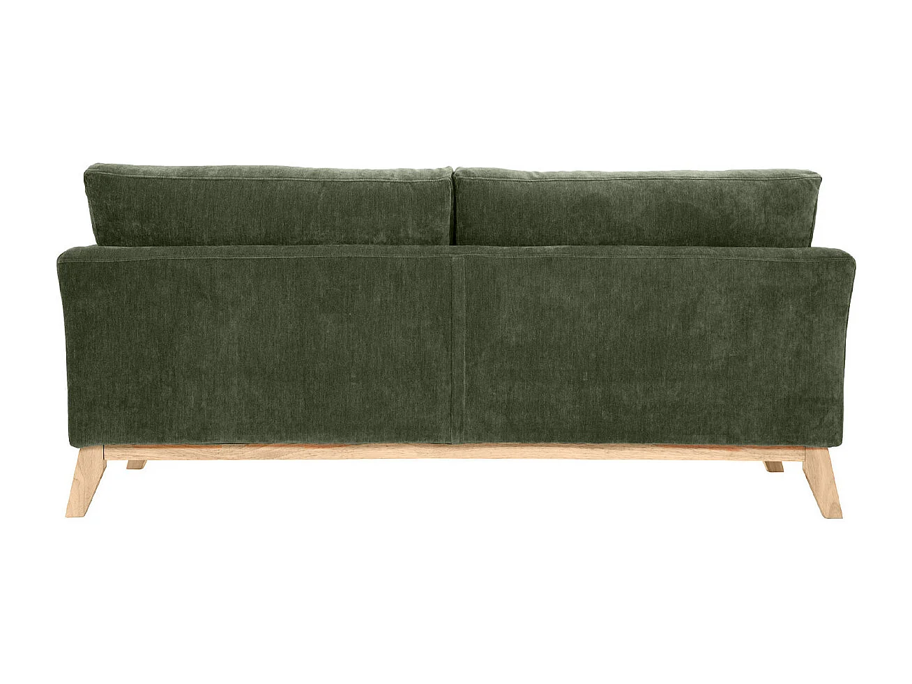 Canapé scandinave déhoussable 3 places en tissu effet velours vert kaki et bois clair OSLO