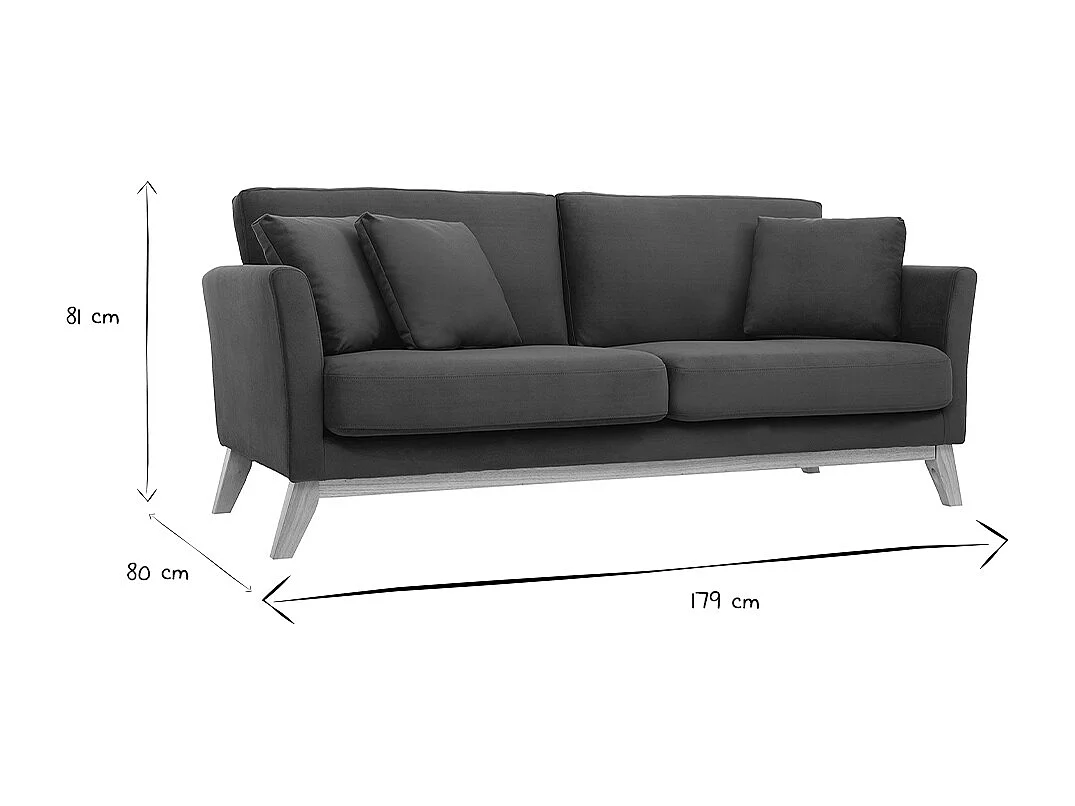 Canapé scandinave déhoussable 3 places en tissu effet velours vert kaki et bois clair OSLO