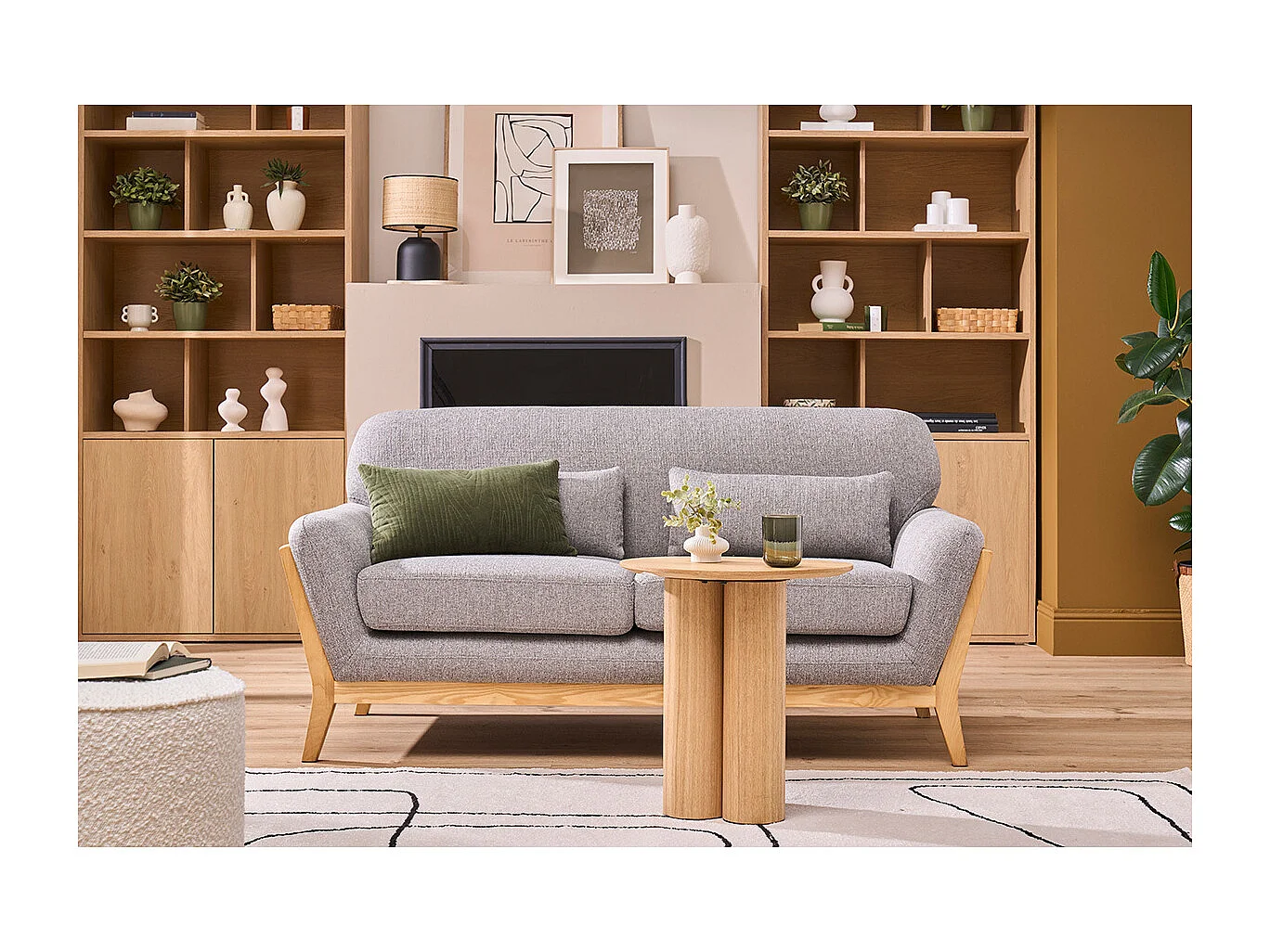 Sofá nórdico 2 plazas gris patas madera YOKO