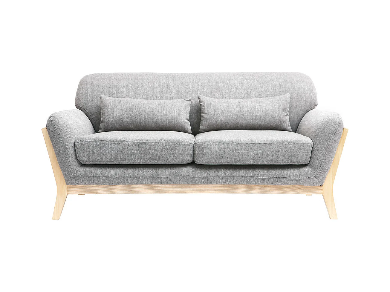 Canapé scandinave 2 places en tissu gris et bois clair YOKO