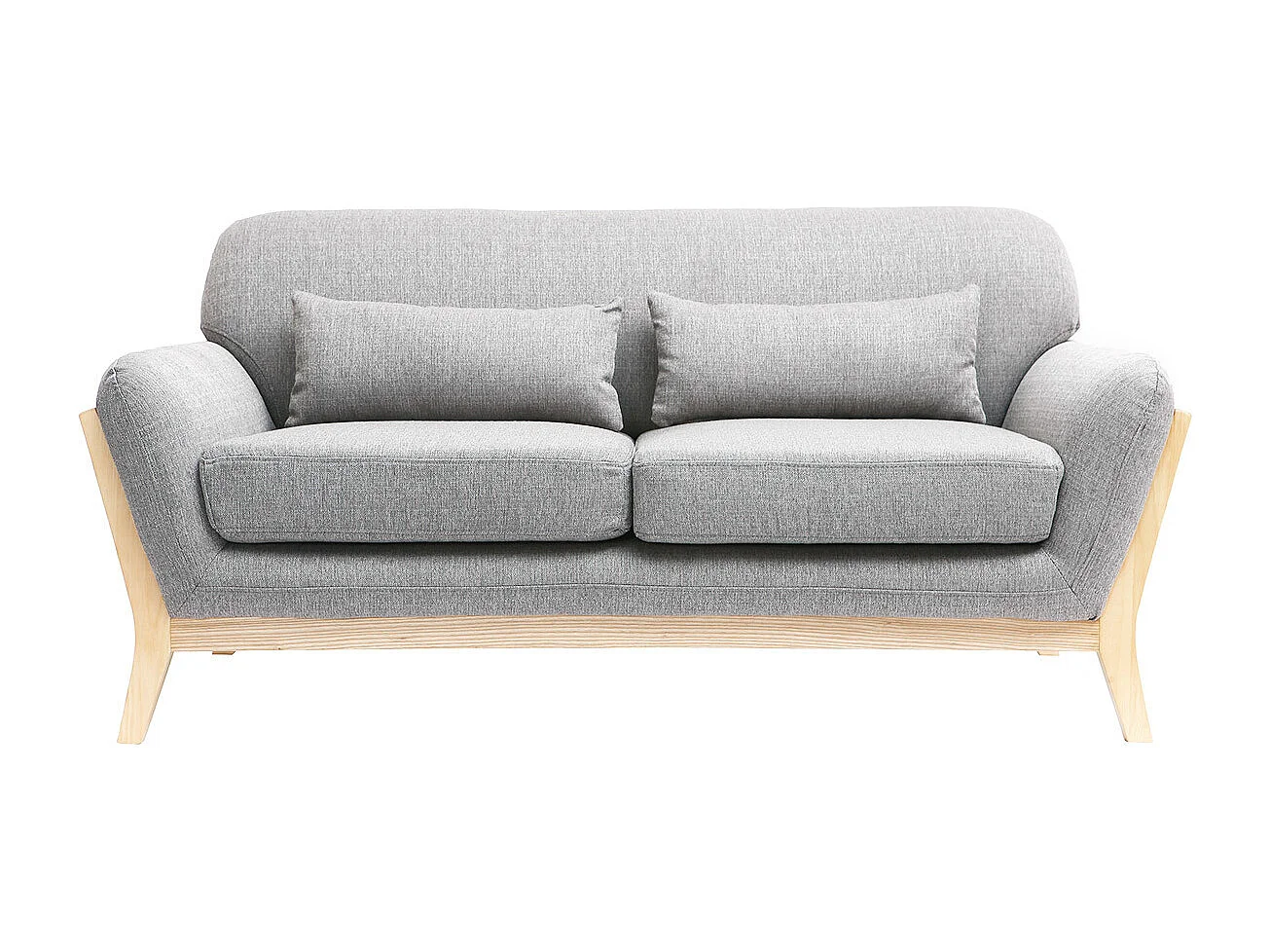 Canapé scandinave 2 places en tissu gris et bois clair YOKO