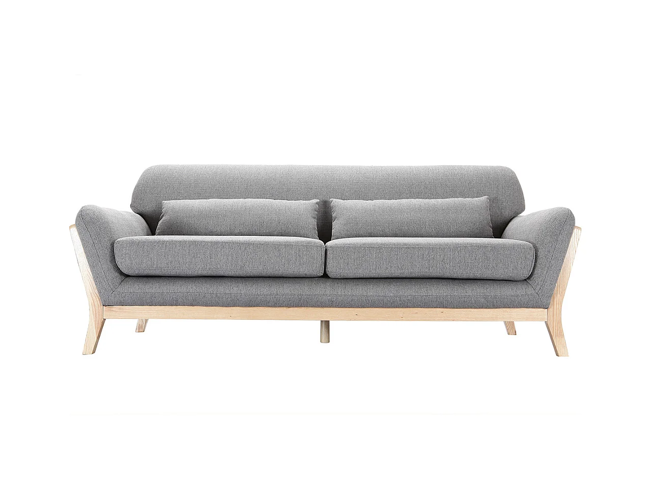 Canapé scandinave 3 places en tissu gris et bois clair YOKO