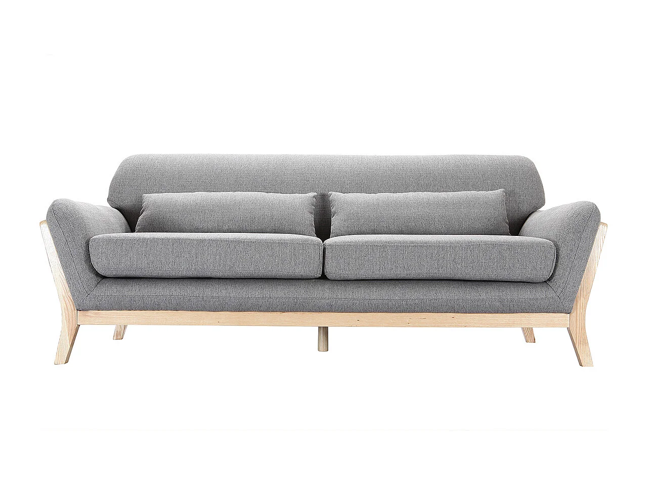 Canapé scandinave 3 places en tissu gris et bois clair YOKO