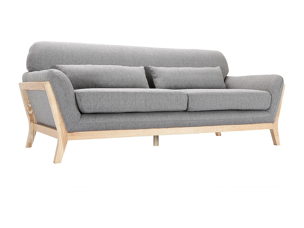 Canapé scandinave 3 places en tissu gris et bois clair YOKO