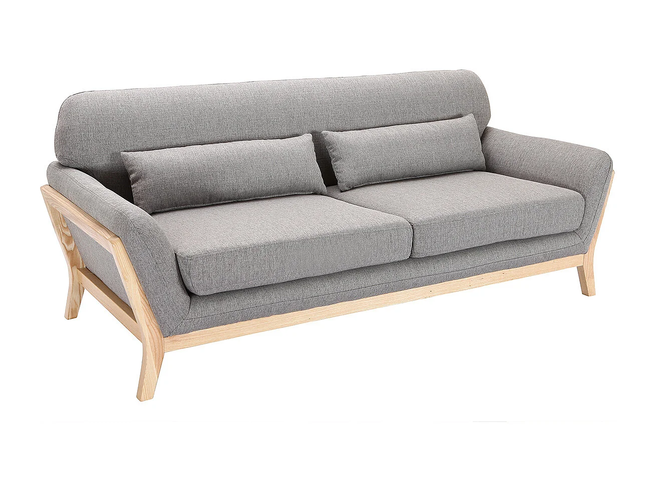 Canapé scandinave 3 places en tissu gris et bois clair YOKO