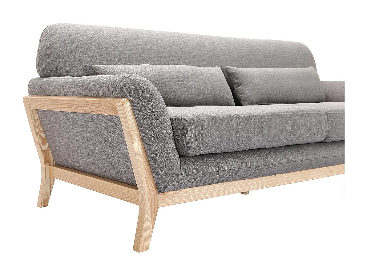 Sofá escandinavo 3 plazas gris patas madera YOKO