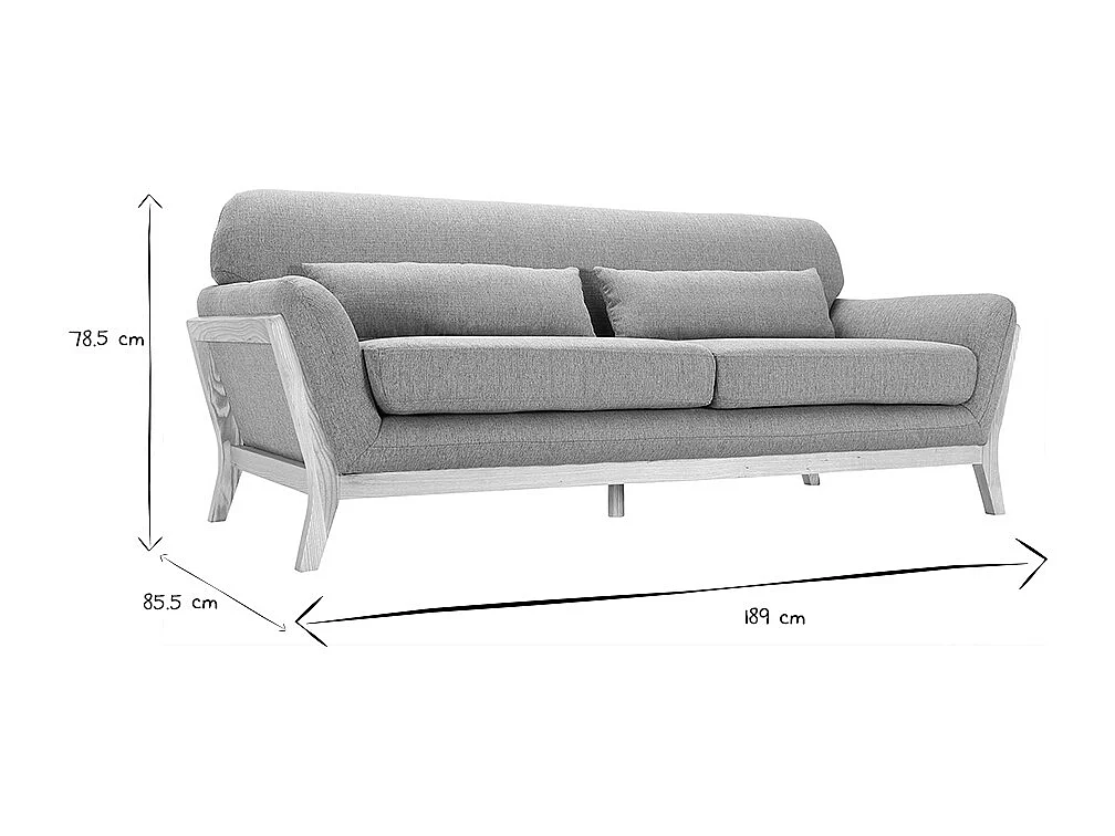Sofá escandinavo 3 plazas gris patas madera YOKO