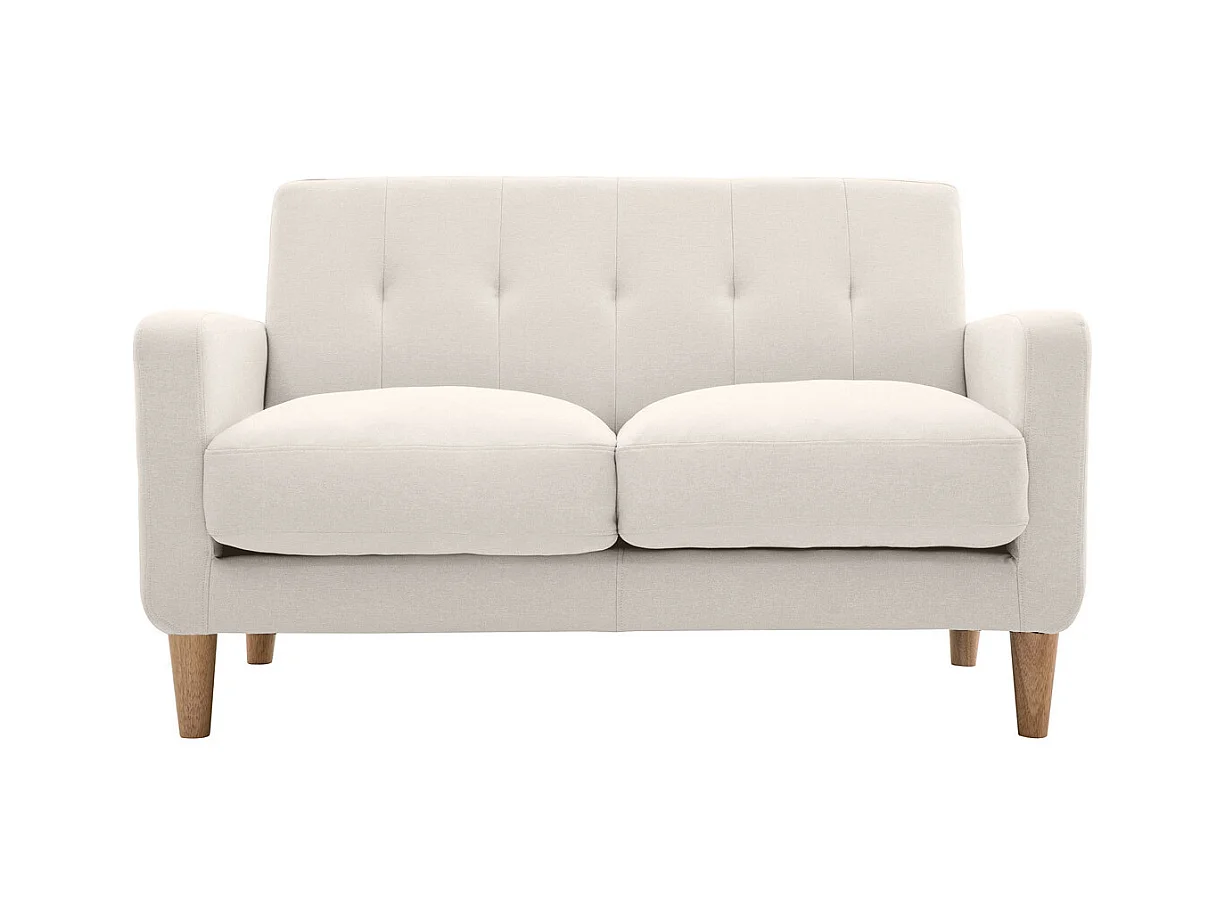 Canapé scandinave 2 places en tissu beige et bois clair LUNA