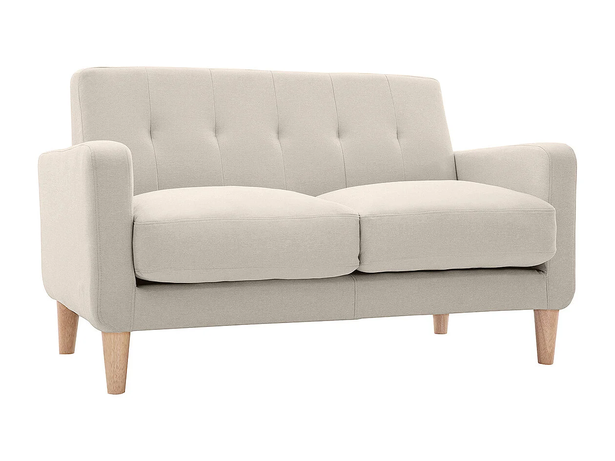 Canapé scandinave 2 places en tissu beige et bois clair LUNA