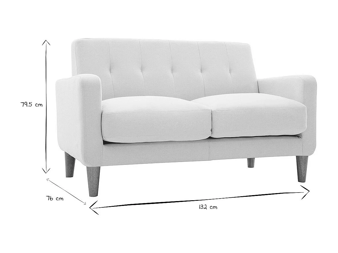 Canapé scandinave 2 places en tissu beige et bois clair LUNA