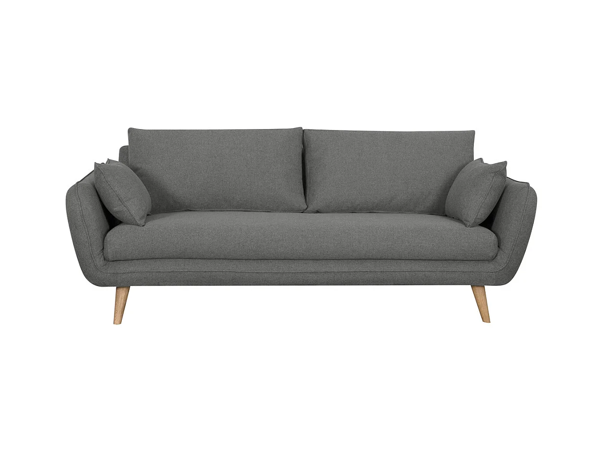 Canapé scandinave 3 places en tissu gris anthracite et bois clair CREEP