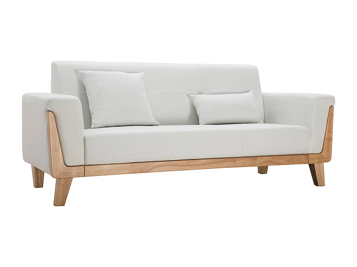 Sofá diseño 3 plazas blanco roto patas madera FJORD
