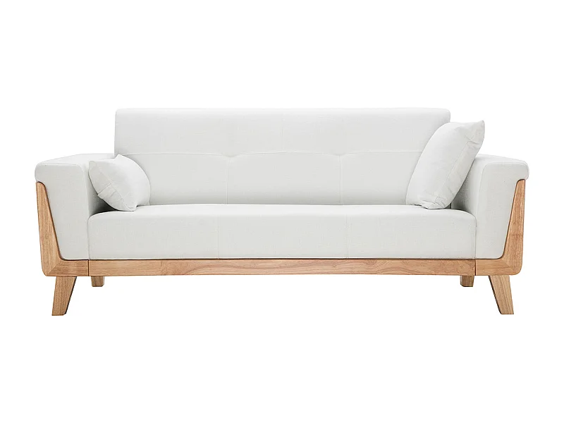 Canapé scandinave 3 places en tissu effet velours blanc cassé et bois clair FJORD