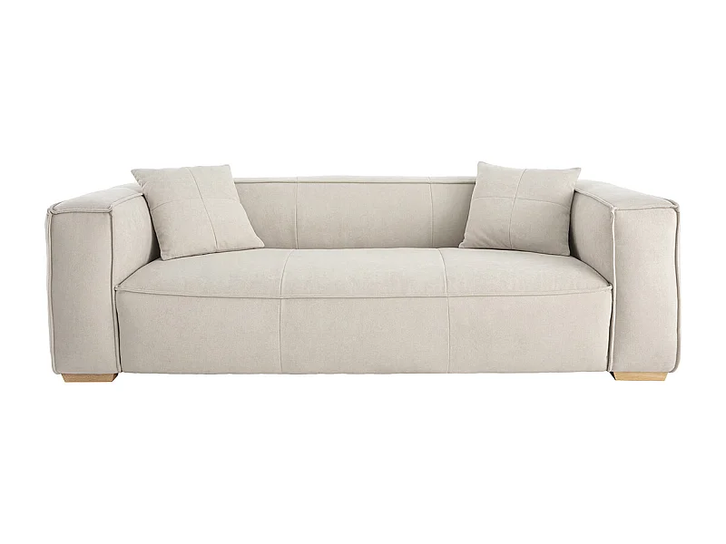 Sofa aus naturfarbenem Stoff mit Samteffekt 3-Sitzer COBAIN