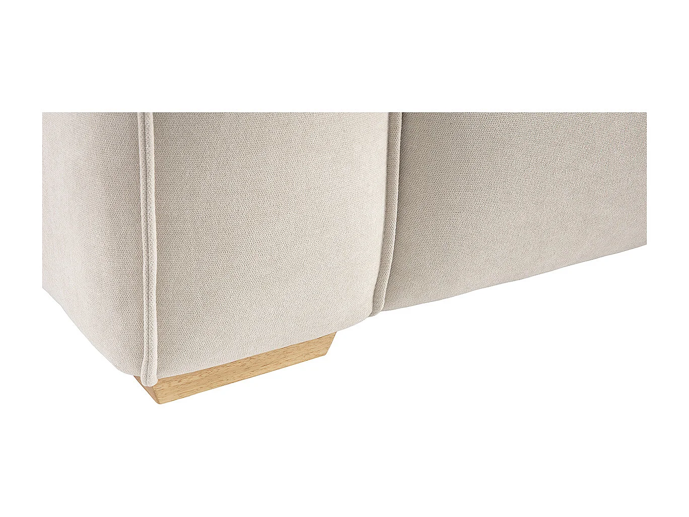 Canapé design 3 places en tissu effet velours beige naturel et bois clair COBAIN