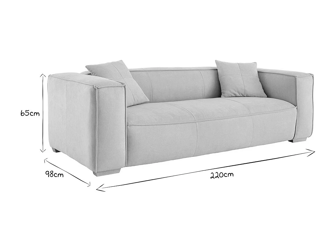 Canapé design 3 places en tissu effet velours beige naturel et bois clair COBAIN