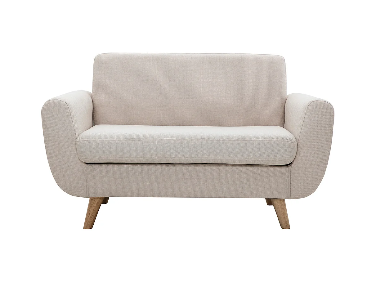 Canapé scandinave 2 places en tissu beige et bois clair PURE
