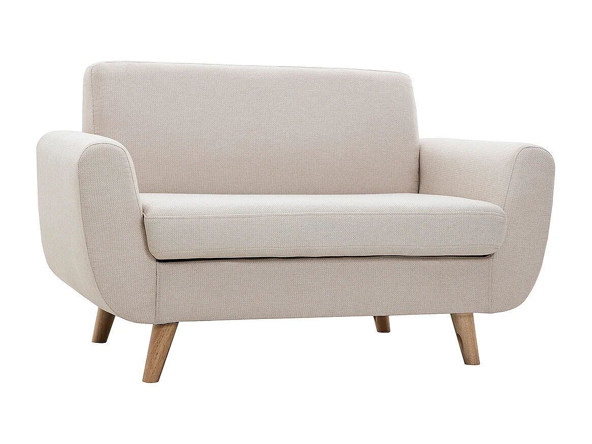 Sofá nórdico 2 plazas beige y madera de caucho maciza PURE