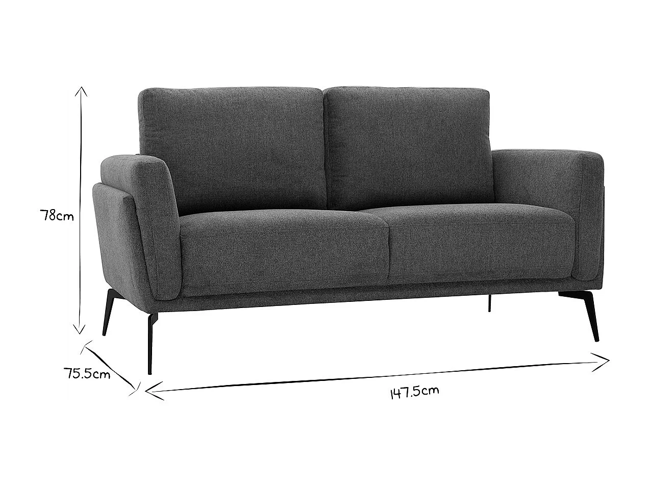 Sofá moderno 2 plazas de tejido efecto aterciopelado texturizado gris MOSCO