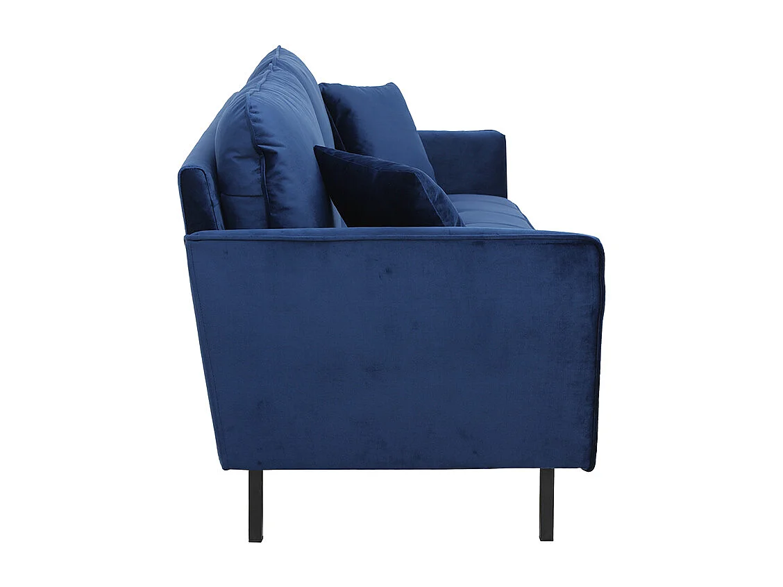 Canapé design 3 places en tissu velours bleu foncé et métal noir BEKA