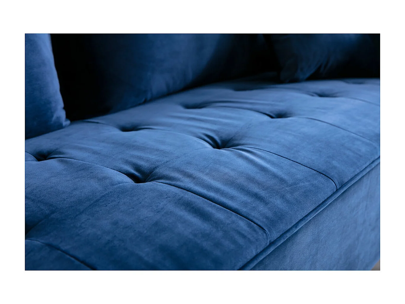 Canapé design 3 places en tissu velours bleu foncé et métal noir BEKA